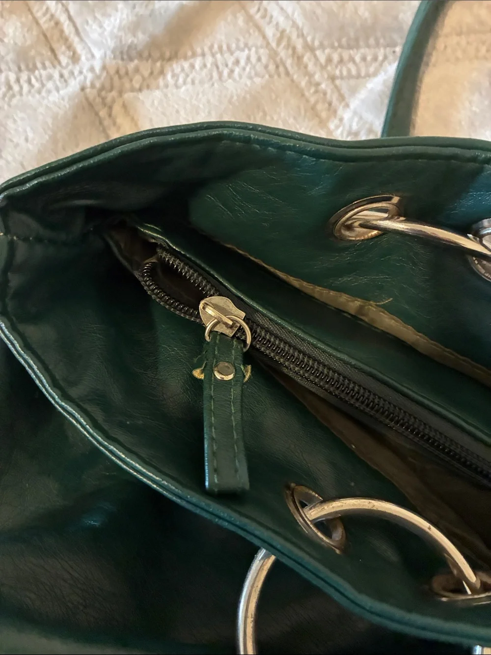 Green Leather Tote Bag with Double Handles